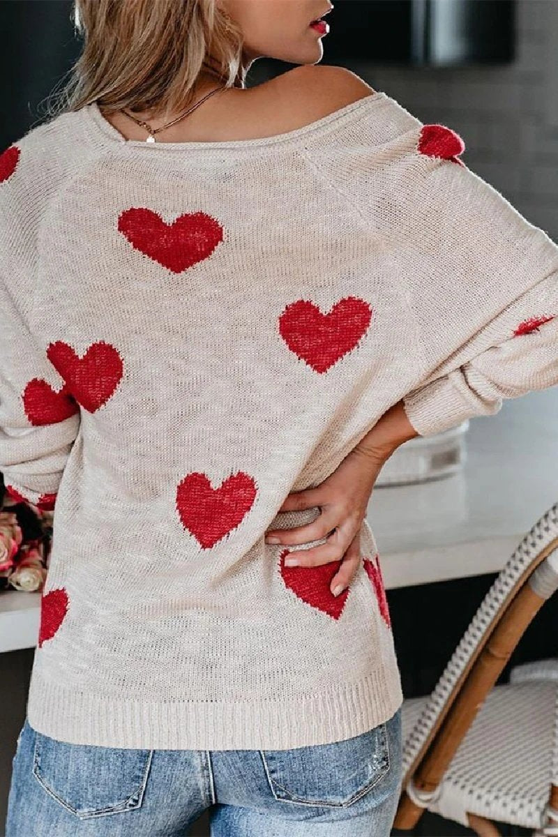 Omyke Loose V-Neck Love Knitted Sweater(5 colors)