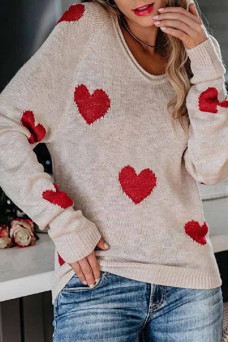 Omyke Loose V-Neck Love Knitted Sweater(5 colors)