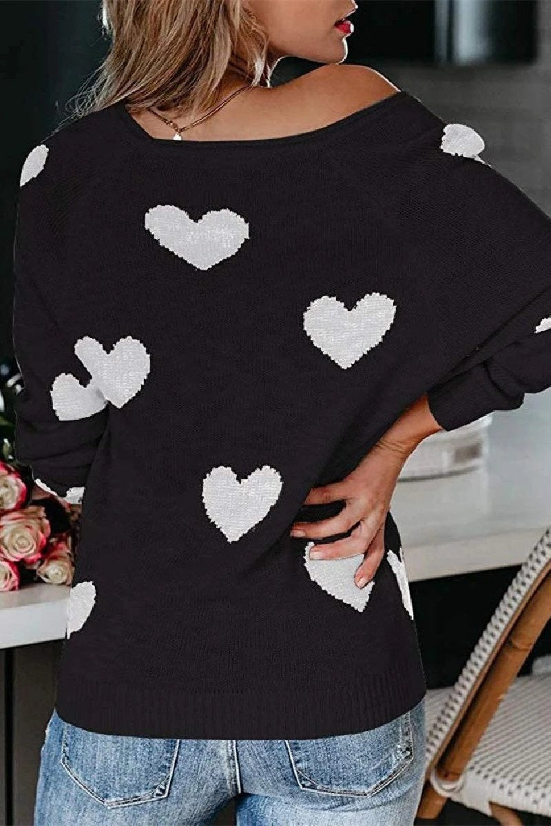 Omyke Loose V-Neck Love Knitted Sweater(5 colors)