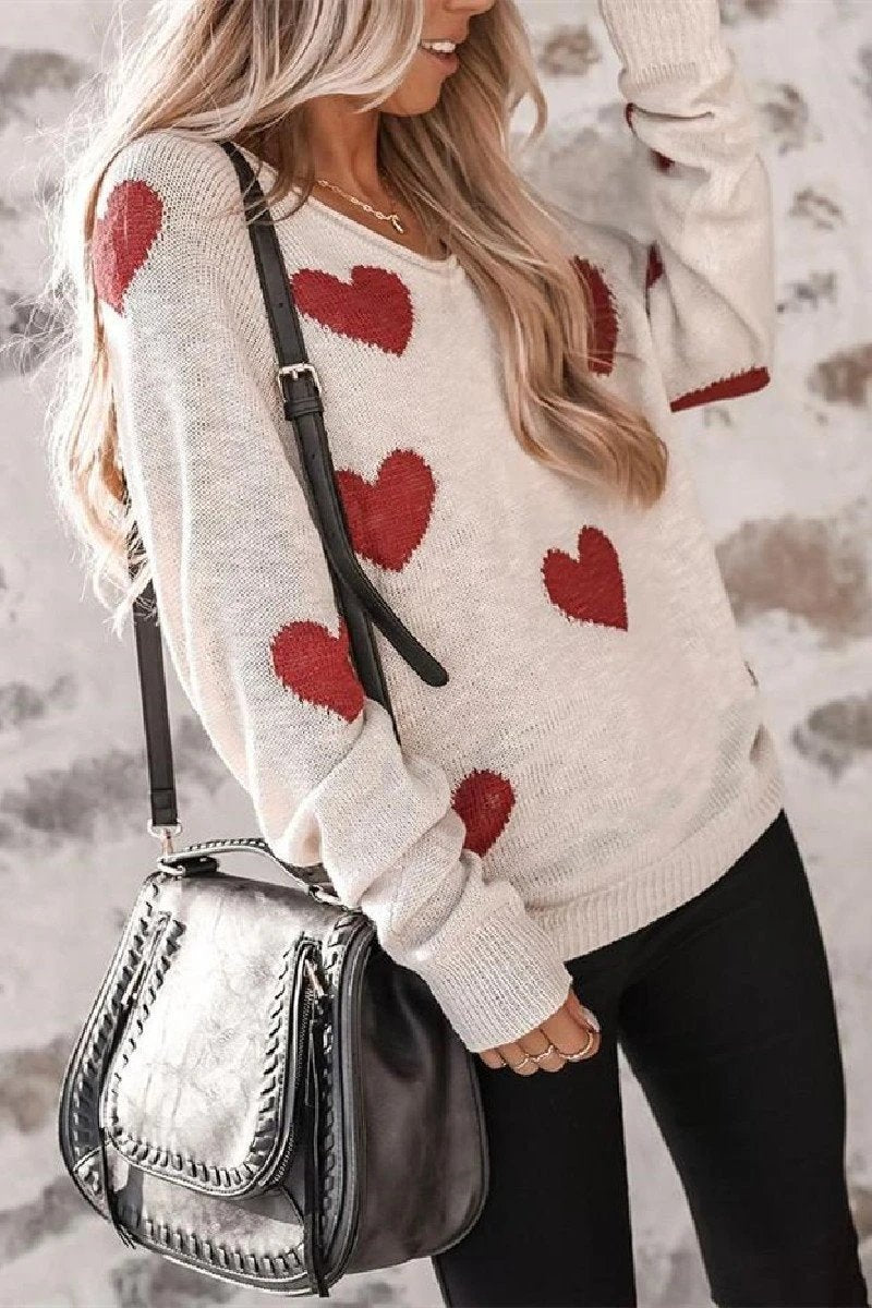 Omyke Loose V-Neck Love Knitted Sweater(5 colors)