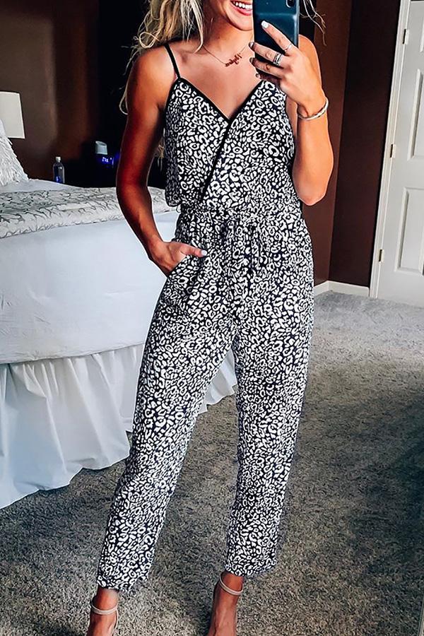 Omyke Sexy Leopard-print Strapped jumpsuit