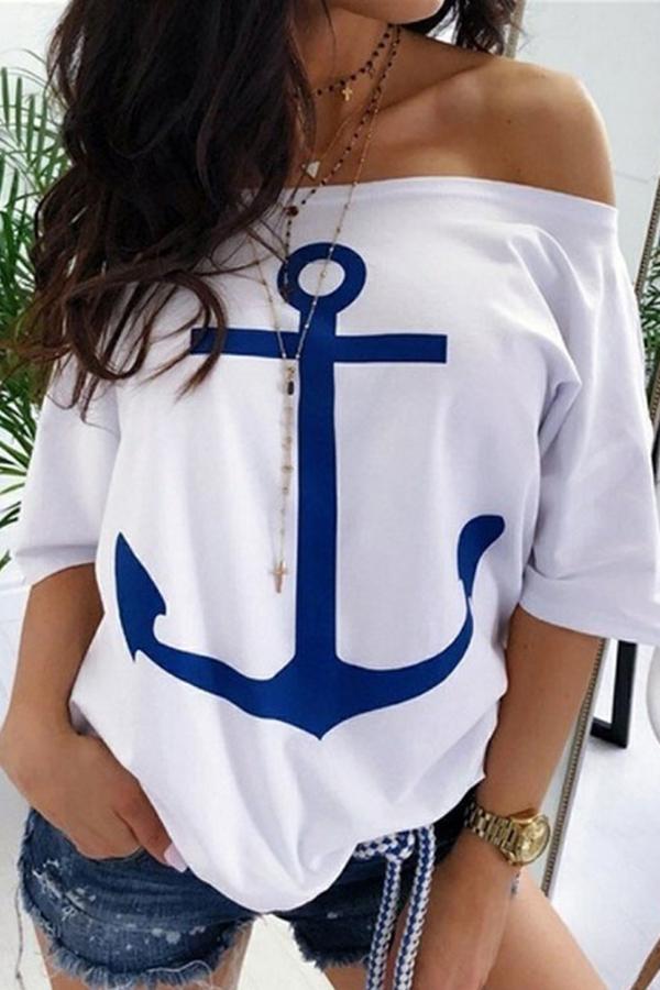 Omyke Printed Off-Shoulder T-shirt