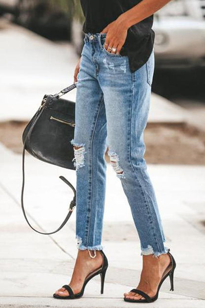 Omyke Ripped Slim Fit Washed Jeans