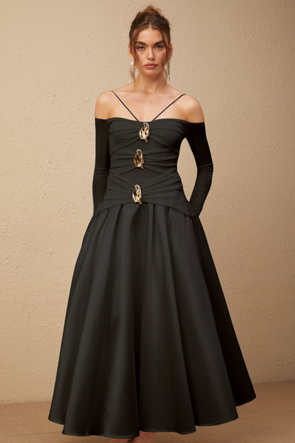 Nadine off-shoulder panelled maxi dress in Black