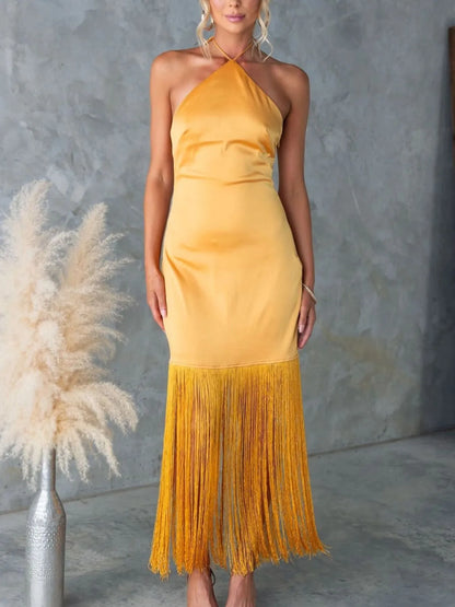 Fringe Halter Neck Dress
