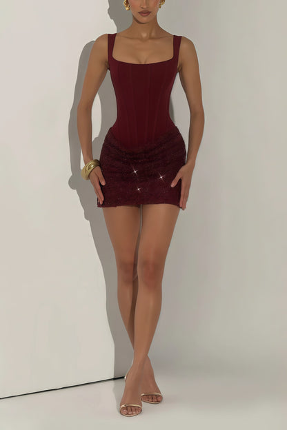 Paulette Red Embellished Ruched Bodycon Mini Dress