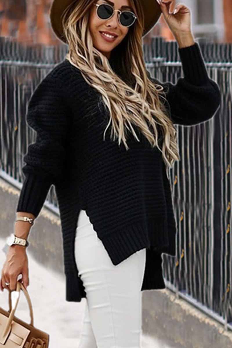 Omyke Half-high Neck Drawstring Knit Sweater