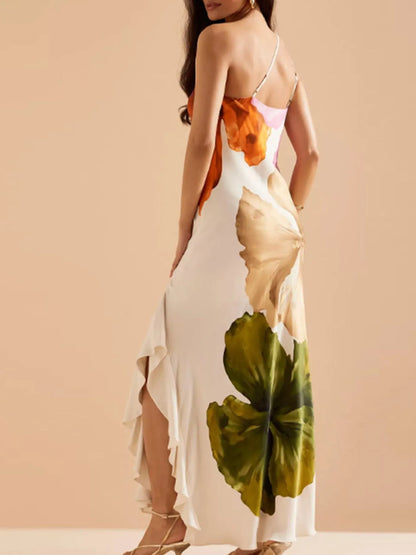Floral Print Single Shoulder Maxi Dress