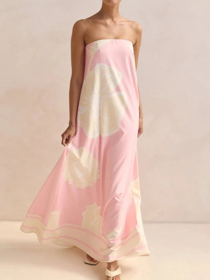 Smocked Printed Tube Maxi Dress