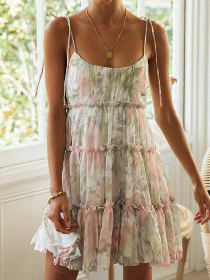 Resort style sexy printed suspender dress