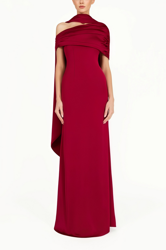 Benedetta Red One Shoulder Satin Maxi Dress
