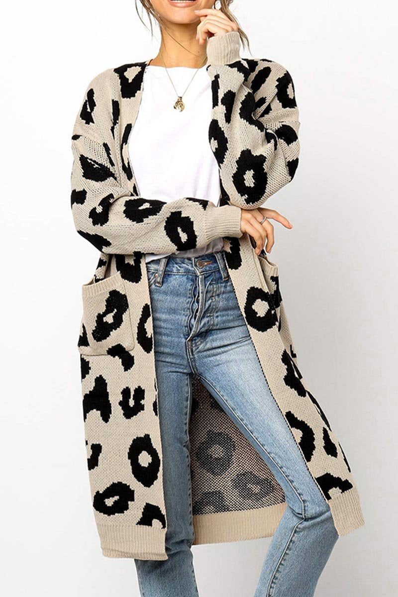 Omyke Leopard Print Sweet Comfy Cardigan Tops Sweater(3 Colors)