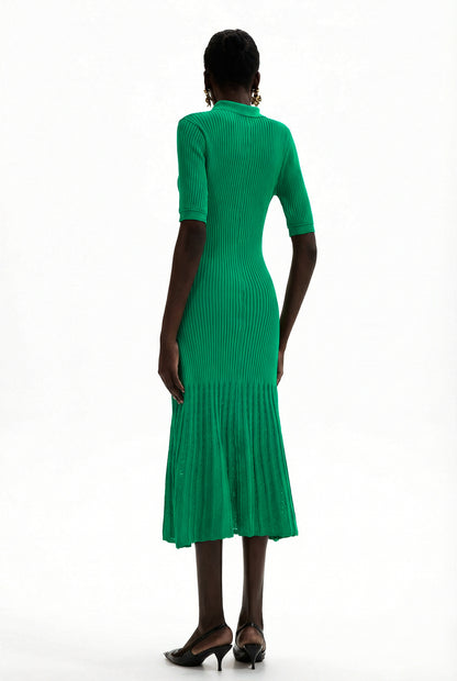 Jersey Flapped Metal Button Midi Dress
