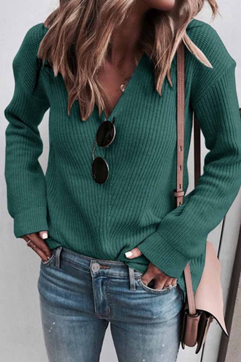 Omyke Sexy Fashion V-neck Knitted Sweater(5 Colors)